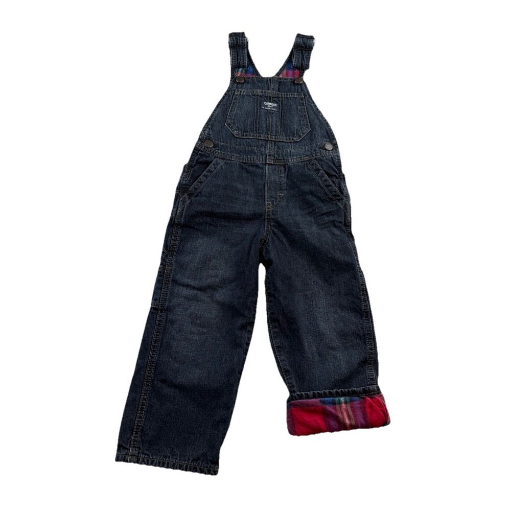 Oshkosh B'Gosh Bib Overalls Jean Denim Plaid Flannel Lined Bibs Boys 3T EUC
